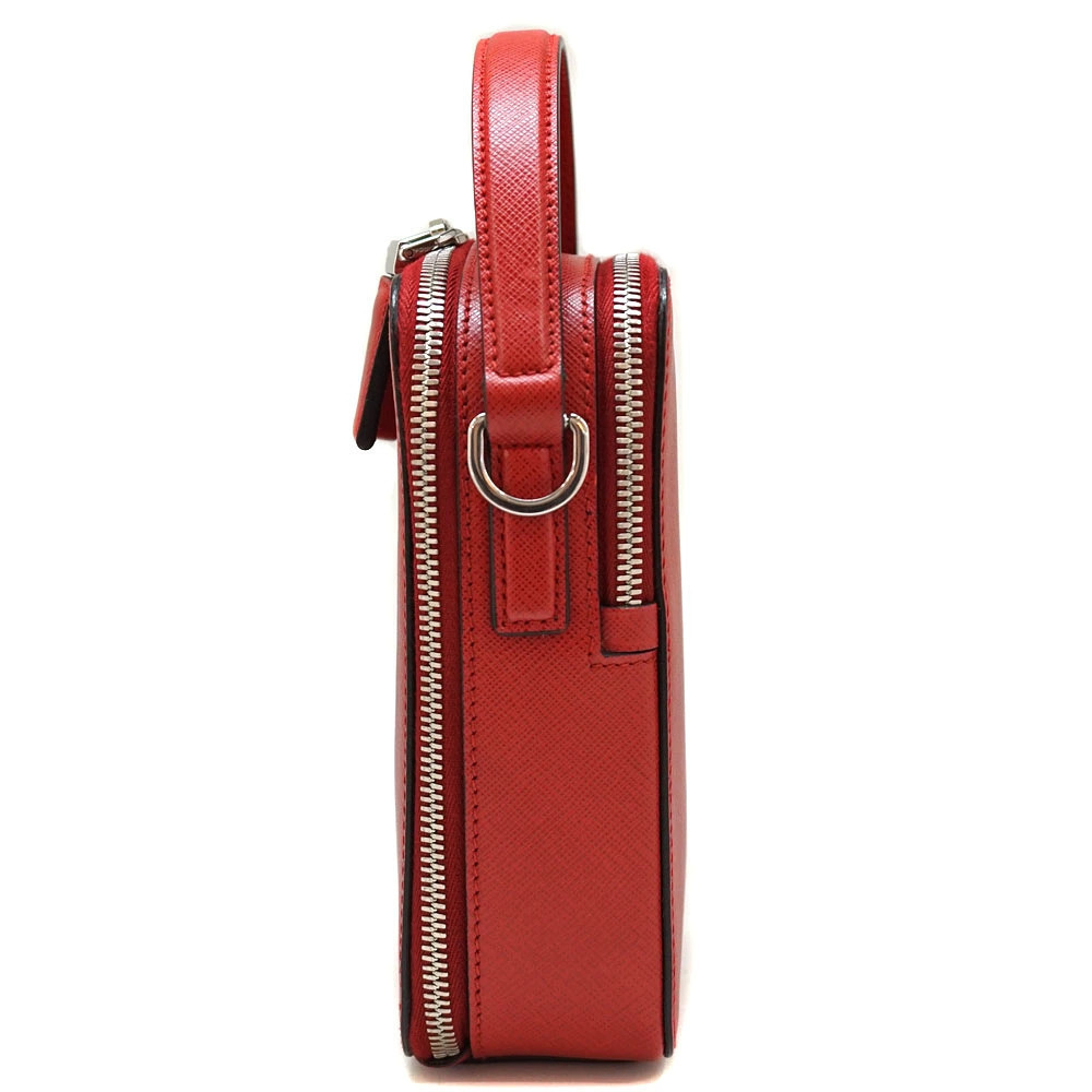 Prada Clutch Bag Saffiano Crossbody Handbag Leather Shoulder Red